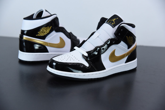air jordan 1 mid patent black white gold 852542-007