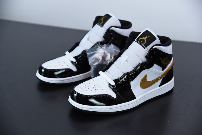 air jordan 1 mid patent black white gold 852542-007