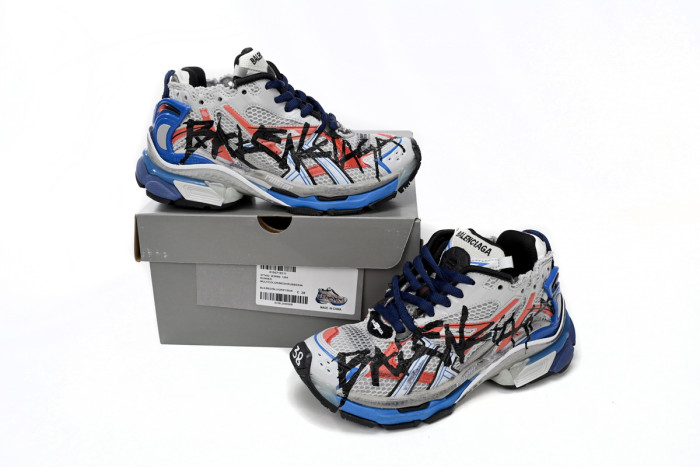 balcia runner white and blue printing Ba*len*cia*ga