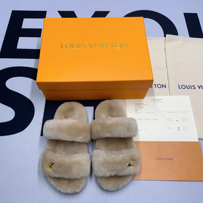 lv slide lady women slippers brown